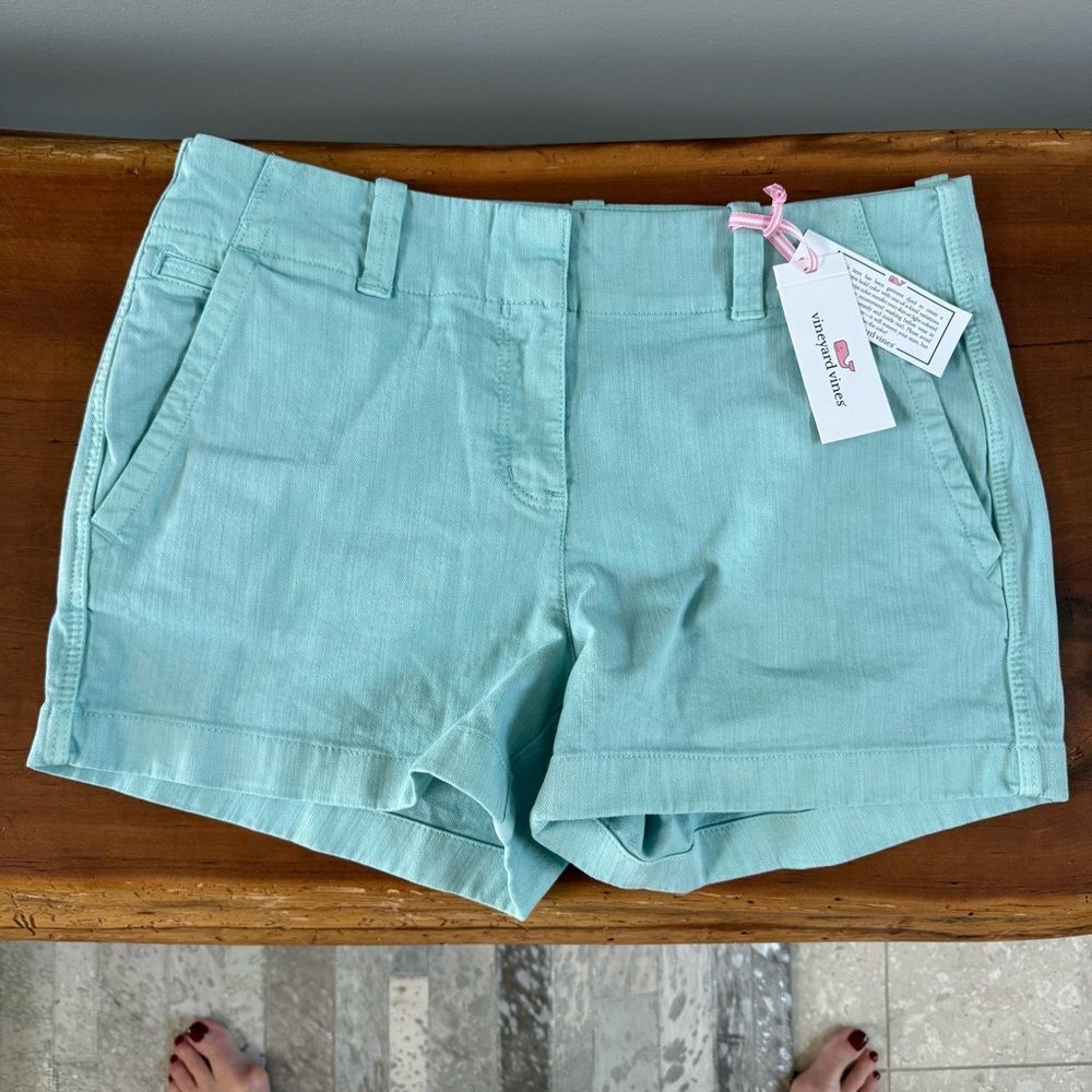 Vineyard Vines Herringbone 3.5” Aqua Haze shorts Women's Size 6 NWT